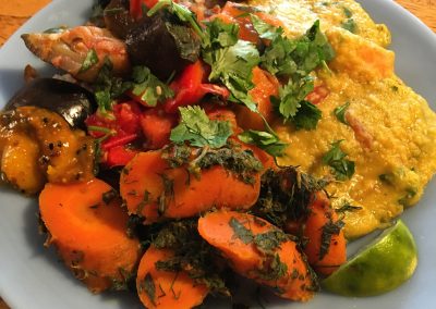 Indian-Style Carrots, Spicy Eggplant and Peppers, Red Lentil Curry